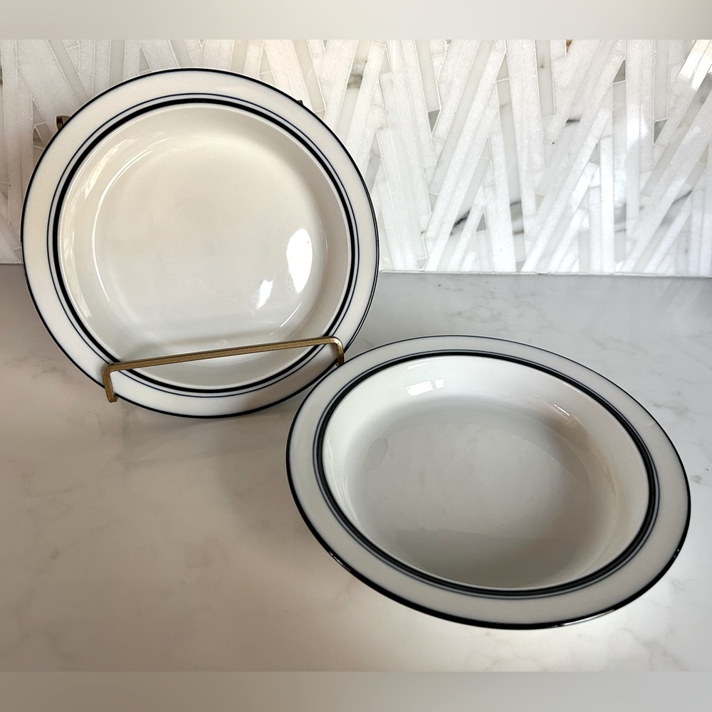 (2) Dansk Bistro Christianshavn White w/ Navy Round Rim Soup or Salad Bowl
